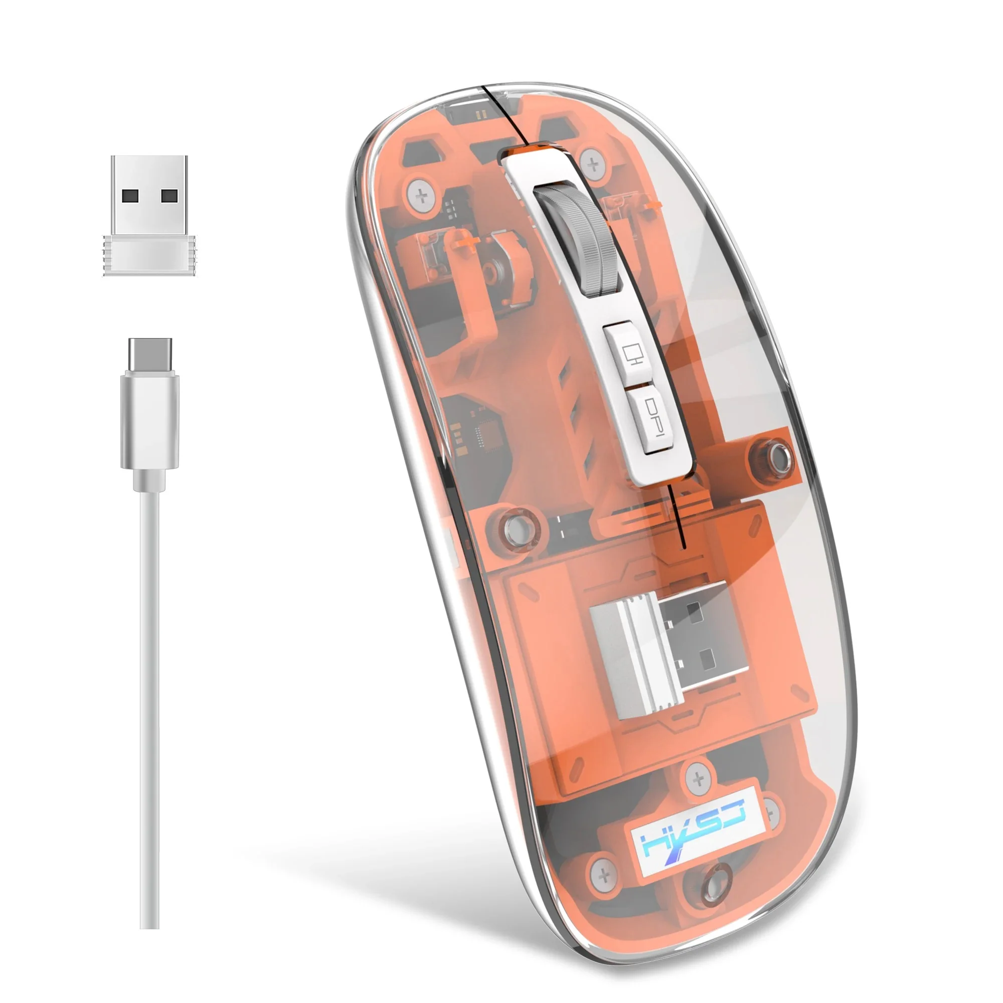 Transparent Wireless Mouse – Tri-Mode Bluetooth 5.1 & 2.4GHz Rechargeable Mouse with RGB LED & Silent Clicks for PC/Laptop/Mac/iPad - Image 2
