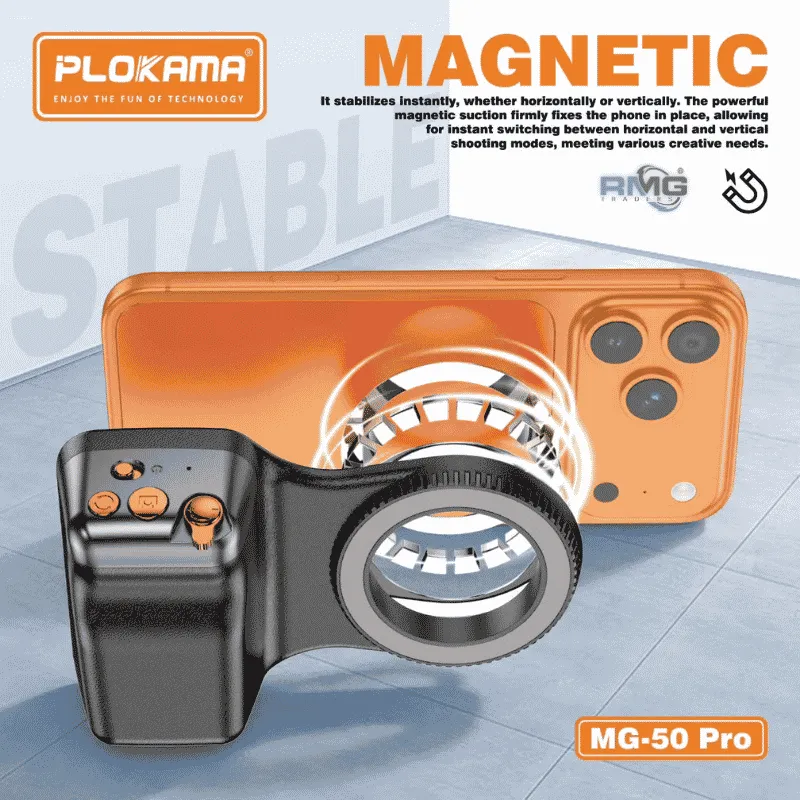 PLOKAMA MG-50 Pro Magnetic Selfie Stick with LED Fill Light – Detachable Fill Light, Wireless Remote & 360° Rotation for Vlogging & Selfies - Image 2