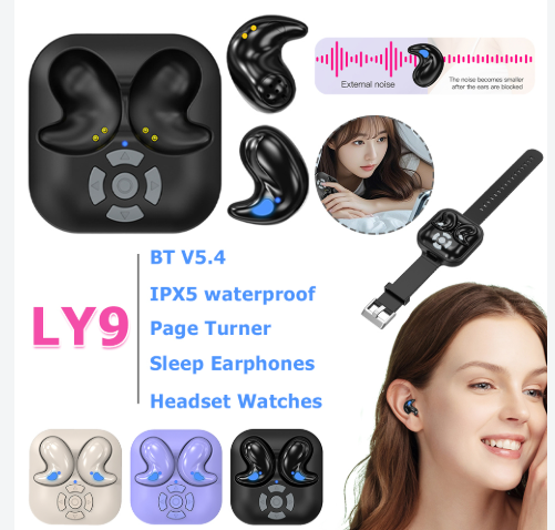 LY9 Ultra-Thin Wireless Sleep Earbuds – Mini Shark Fin Design with Watch Strap Charging Case, Bluetooth 5.4, 10mm Driver – Black - Image 3