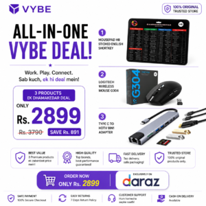 VYBE 3-in-1 Bundle – Work, Play & Connect | Gaming Mousepad H8 with Shortcut Keys, Logitech G304 Wireless Mouse & Type-C to HDTV 8-in-1 Hub Adapter