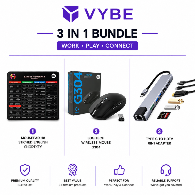 VYBE 3-in-1 Bundle – Work, Play & Connect | Gaming Mousepad H8 with Shortcut Keys, Logitech G304 Wireless Mouse & Type-C to HDTV 8-in-1 Hub Adapter - Image 2