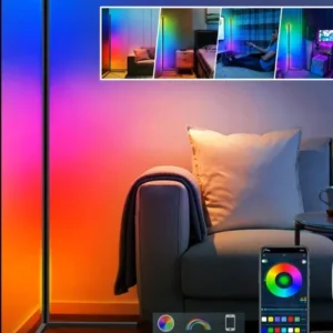 RGB Corner Floor Lamp – Smart LED Standing Lamp with App & Remote Control, 16 Million Colors, Music Sync & Timer for Living Room, Bedroom & Gaming – Black