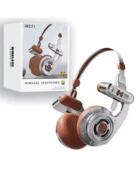 AKZ-F1 Retro American Design Bluetooth Headphones – Foldable On-Ear/Over-Ear Wireless Headset with Metal Accents, Noise Cancelling & 20-Hour Battery